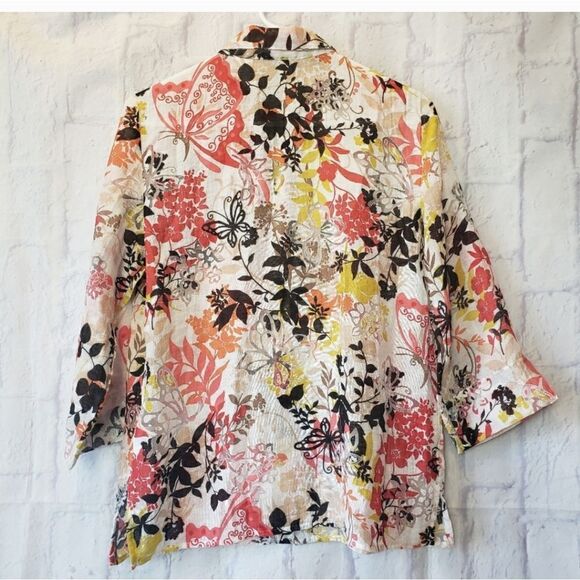 ALFRED DUNNER Semi Sheer Floral Button Down Blouse 8 Petite - Picture 8 of 8